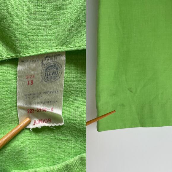 Vtg 60's Mod Green Sleeveless Embroidered Floral Swing Dress Retro Sz 13 Junior - Picture 10 of 10